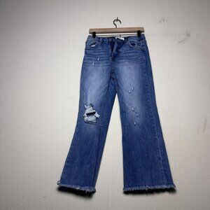 Risen Blue Distressed Denim Jean Pant Women 7 Street Bootcut Flared Low Rise